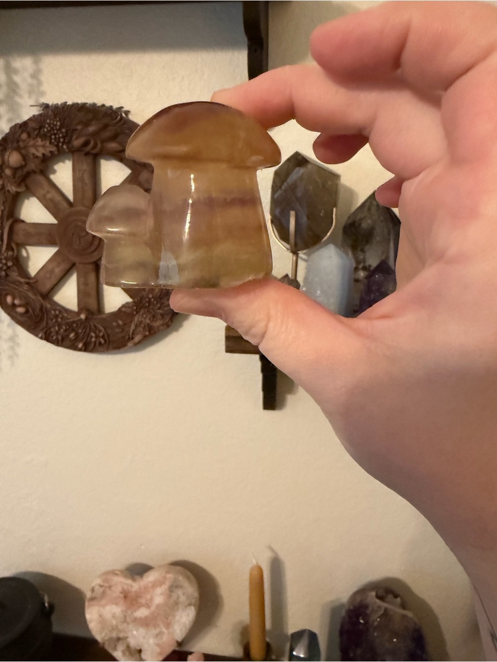Yellow & Purple Fluorite Double Mushroom Carving – 165g